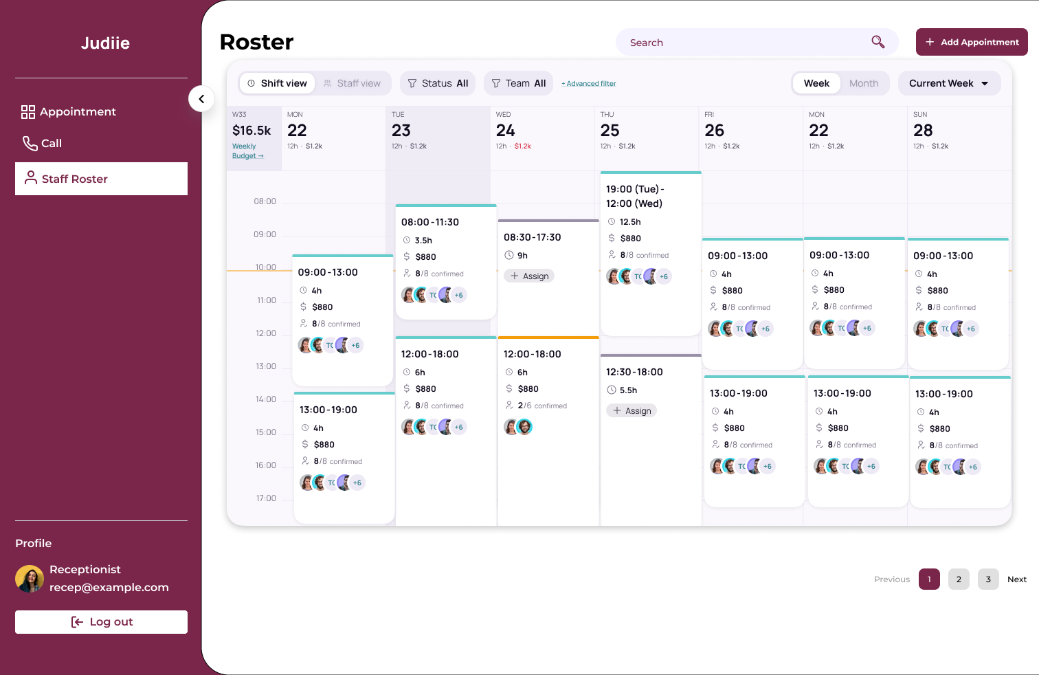 Manage staff schedules